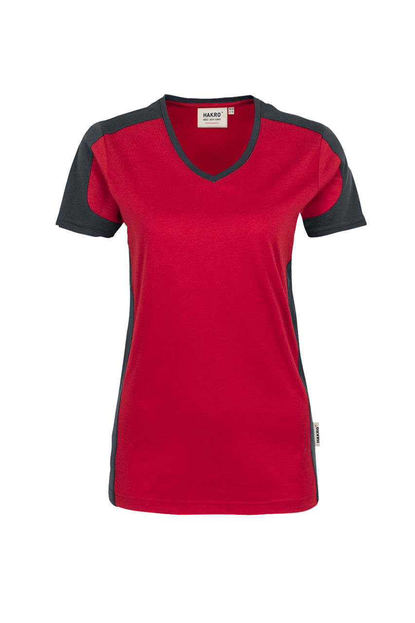 Hakro, Damen-V-Shirt Contrast Performance, rot/anthrazit
