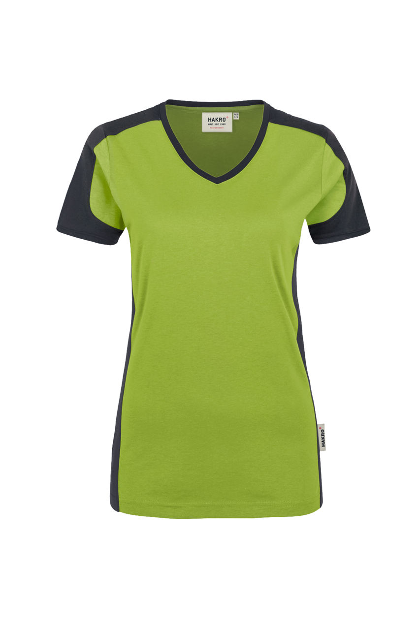 Hakro, Damen-V-Shirt Contrast Performance, kiwi/anthrazit