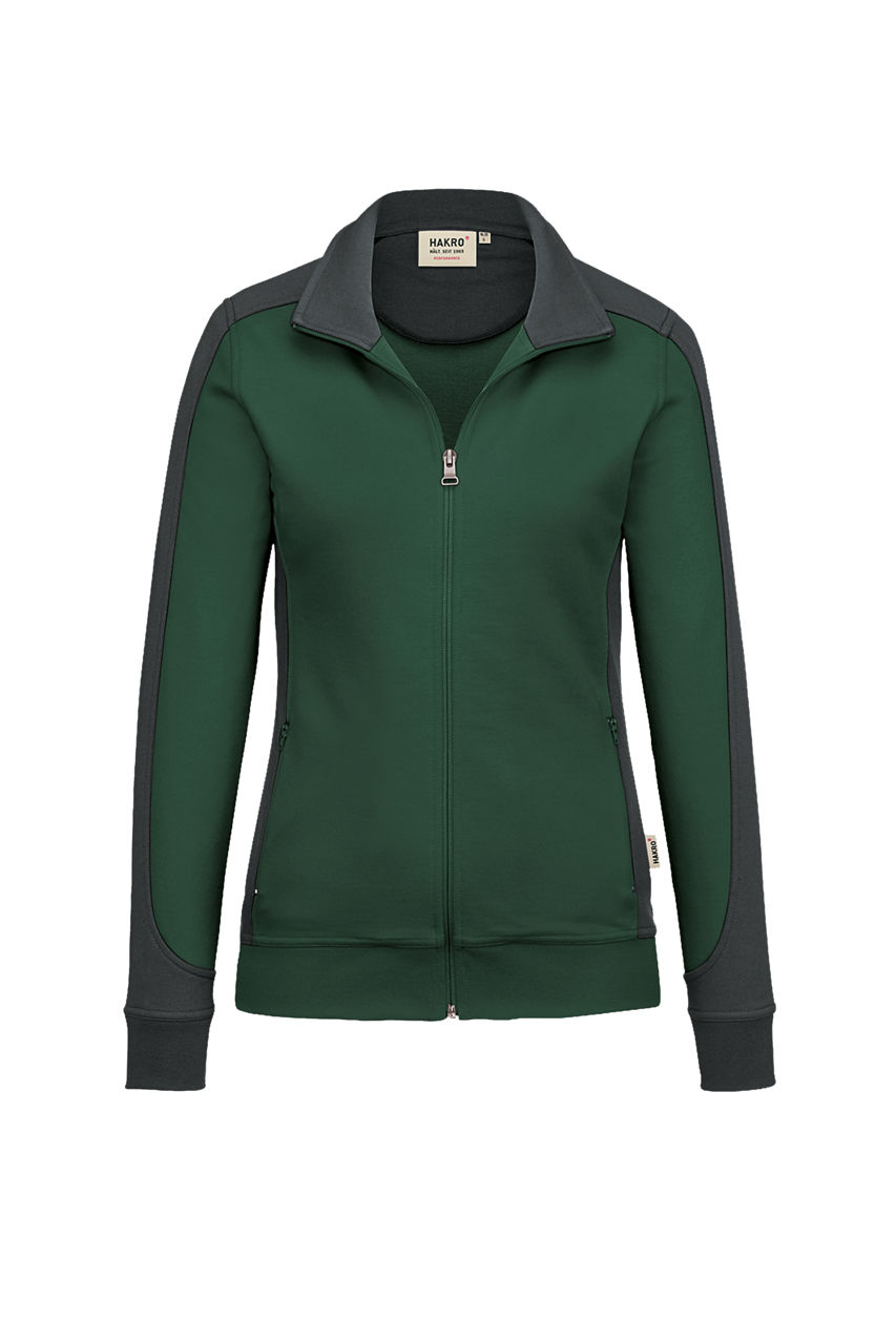 Hakro, Damen-Sweatjacke Contrast Performance, tanne/anthrazi